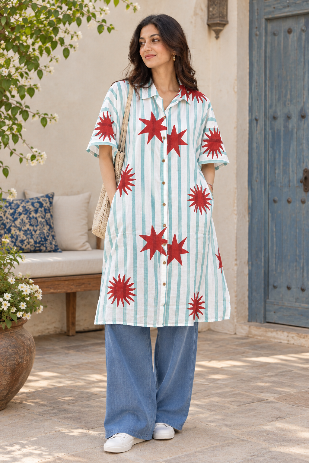 Hand Block Printed Kaftan, Free Size