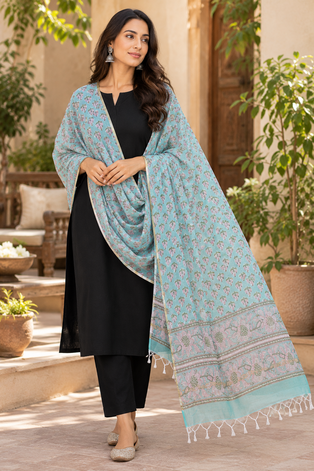 Hand Block Printed Kota Doria Cotton Dupatta