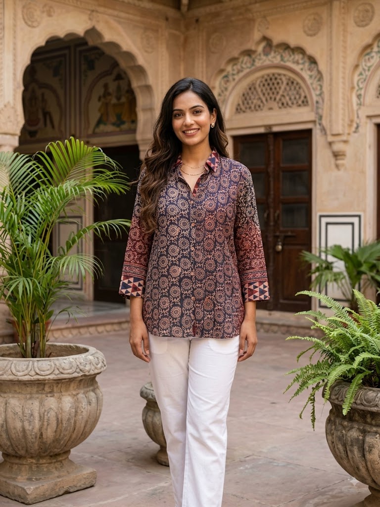 Beautiful Ajrakh Modal Silk Shirt size - 40 - 44