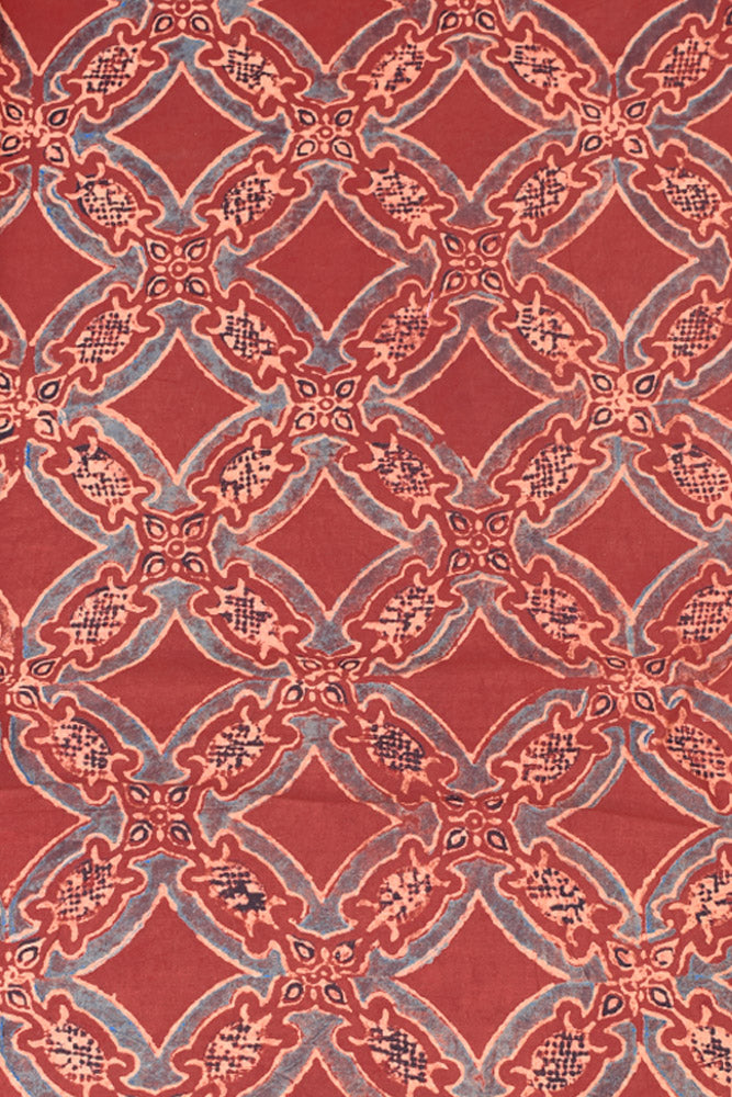 Ajrakh Hand Block Printed Cotton Fabric - 2.5 mtrs