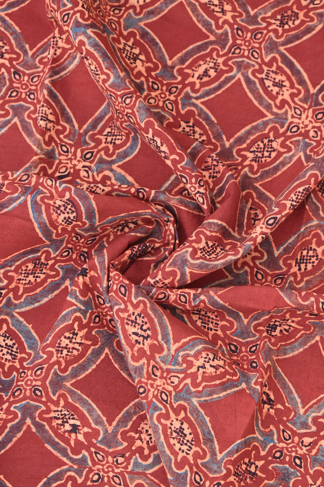 Ajrakh Hand Block Printed Cotton Fabric - 2.5 mtrs