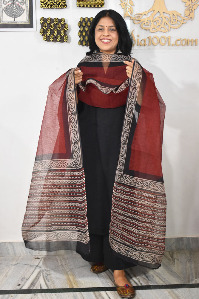 Hand Block Printed Kota Doria Cotton Dupatta