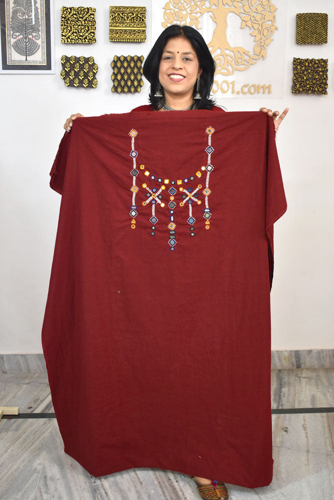 5 mtr cotton fabric with Mirror and Ahir work embroidery on the neck