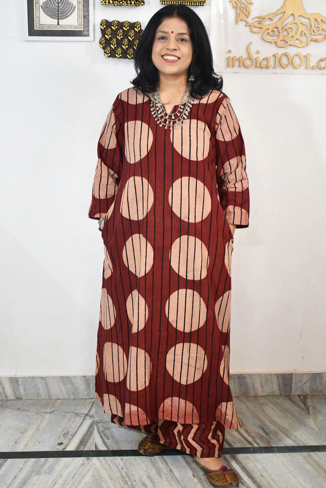 Elegant Ajrakh Organic Cotton Kurta and pant set - Sizes 38 - 44