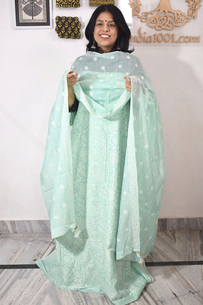 Gorgeous Mul Chanderi Kurta fabric & Dupatta set with embroidery