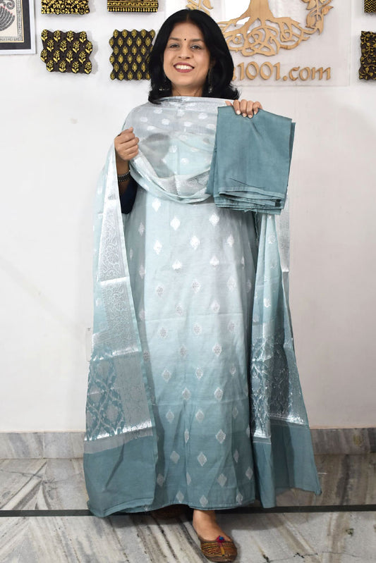 Beautiful Banarasi Chanderi cotton silk unstitched suit fabric with Woven Booties