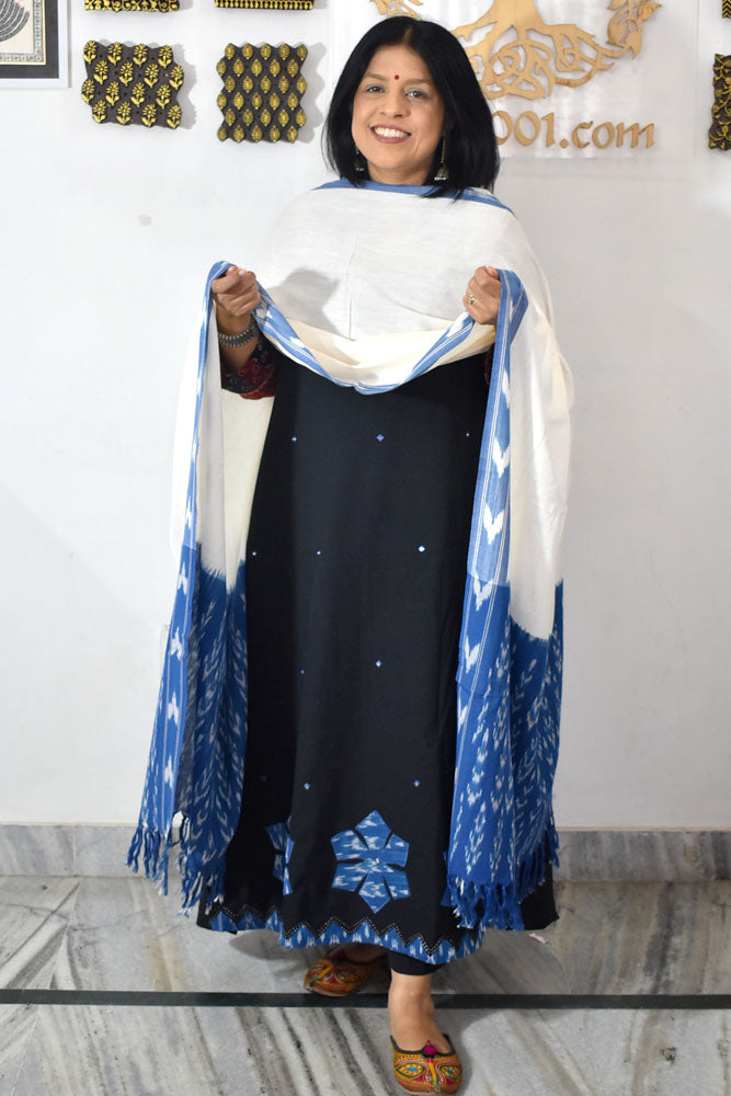 Beautiful Ikkat Patch Work Cotton kurta with Pochampally Ikkat Dupatta & Cotton Bottom - 3 pc set