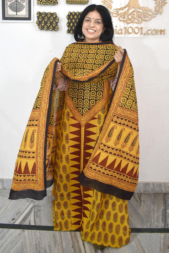 Bagh Hand Block Printed unstitched 3 pc Cotton suit fabric with block print from MP