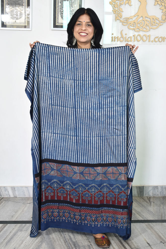 Designer Modal Silk Ajrakh Hand Block Print Kurta Fabric - 2.5 mtrs cut