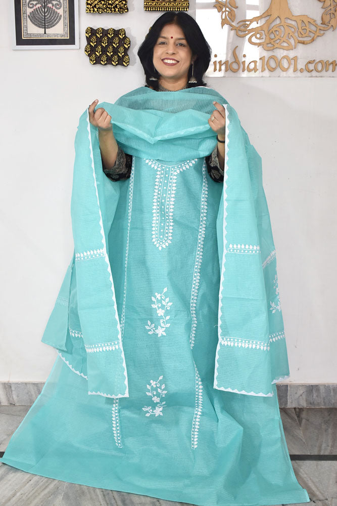Elegant Kota Kurta & Dupatta set with Hand done Heavy Phool patti work & Cotton Bottom