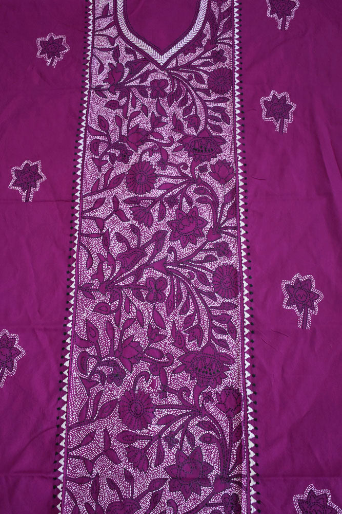 Hand Embroidered Kantha work cotton kurta fabric