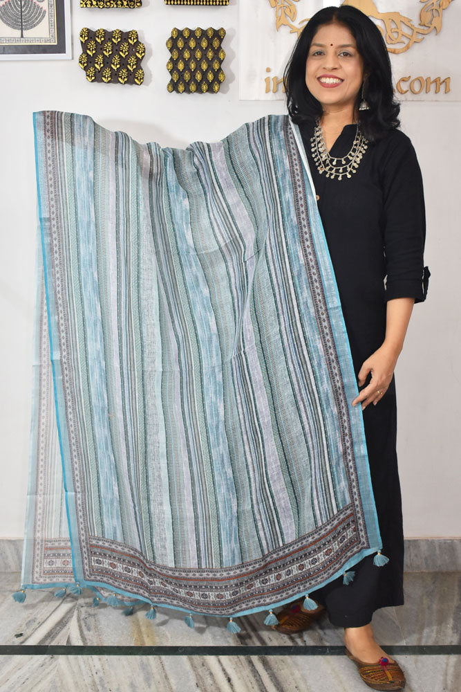 Elegant Digital Print Pure Linen dupatta
