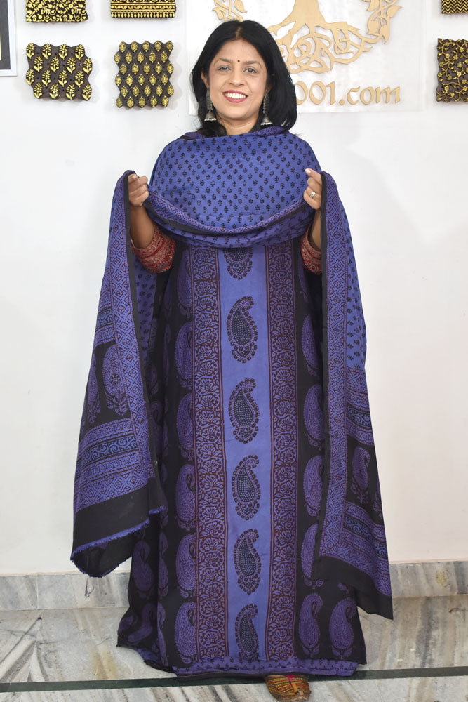 Bagh Hand Block Printed unstitched Mulburry silk cotton suit fabric