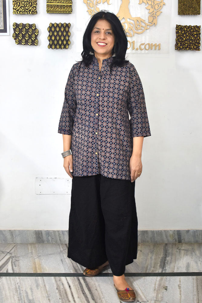 Beautiful Hand Block Printed Ajrakh cotton Short kurta, Size 38 to 44 ( all sizes)