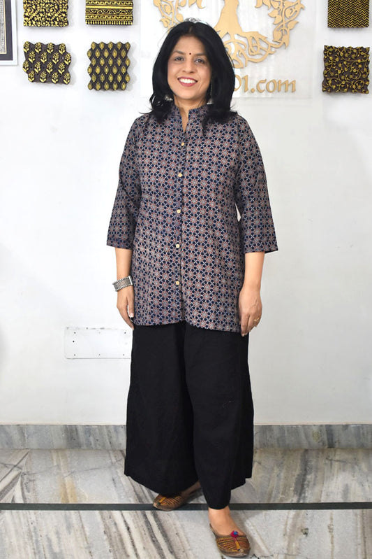 Beautiful Hand Block Printed Ajrakh cotton Short kurta, Size 38 to 44 ( all sizes)