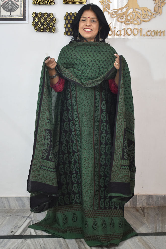 Bagh Hand Block Printed unstitched 3 pc Cotton suit fabric with Placement block print from MP