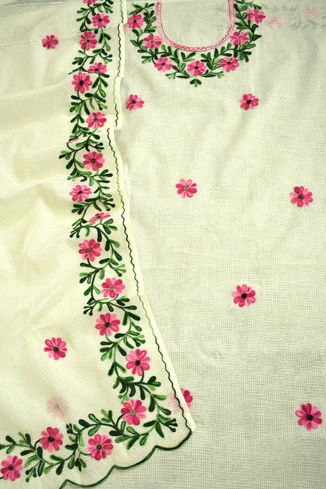 Elegant Kota Unstitched Kurta & Dupatta set with Aari work