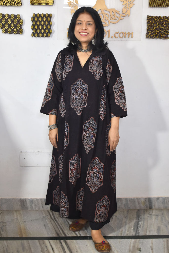Designer Hand Block Printed Ajrakh cotton Kurta / Dress - Size 38 to 46 ( all sizes)