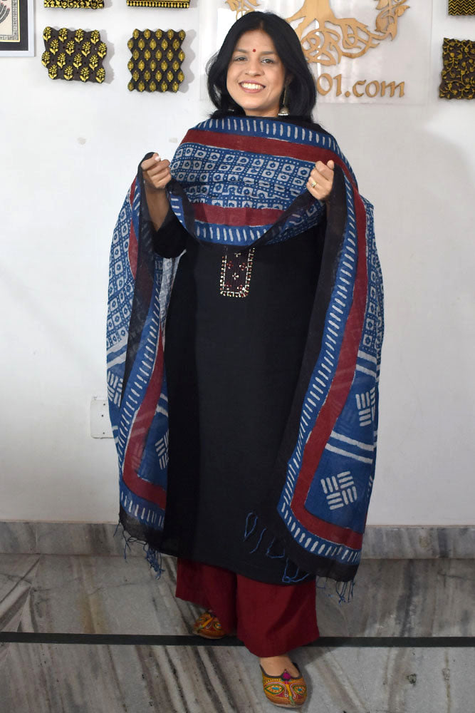 Elegant Hand Block Printed Pure Linen dupatta