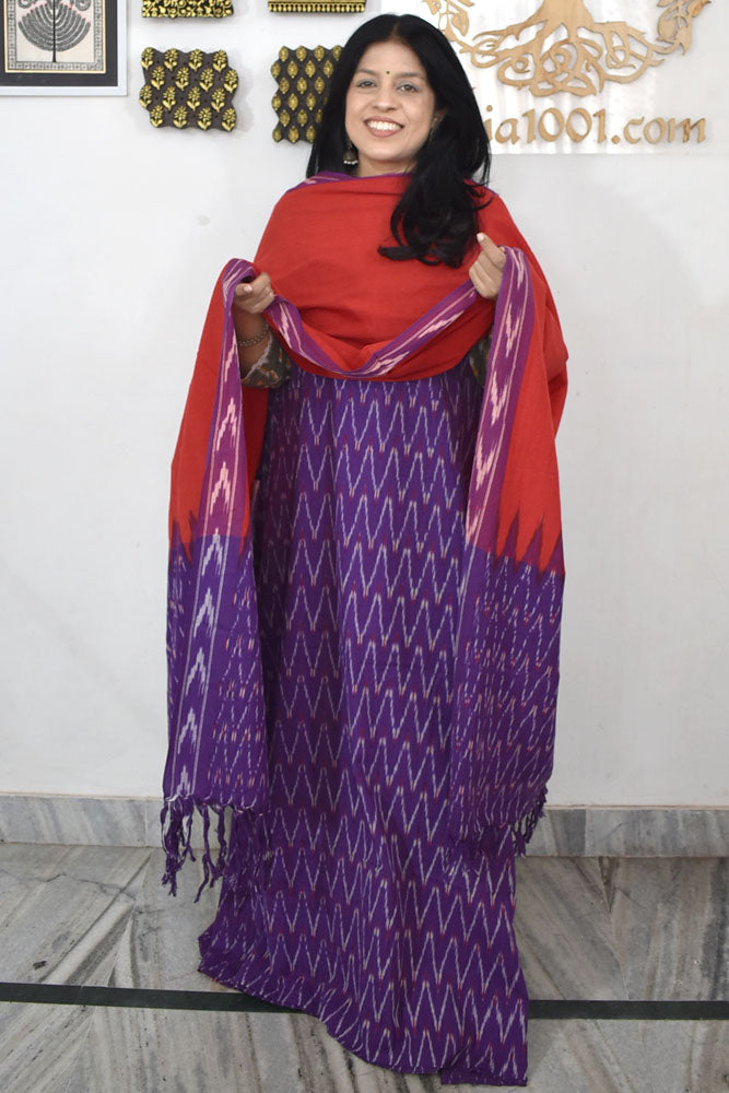 Handwoven Ikkat Cotton kurta with Woven Ikkat Cotton Dupatta & Bottom