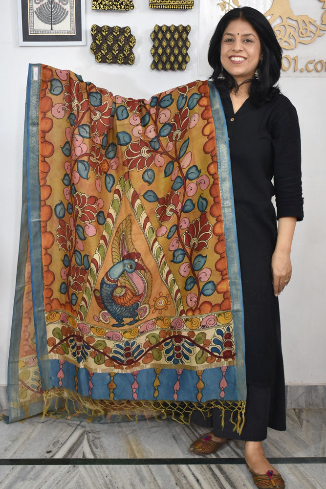 Beautiful Maheshwari Hand Painted Kalamkari Dupatta