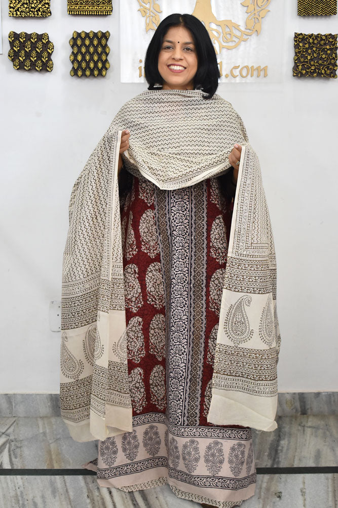 Bagh Hand Block Printed unstitched 3 pc Cotton suit fabric from MP