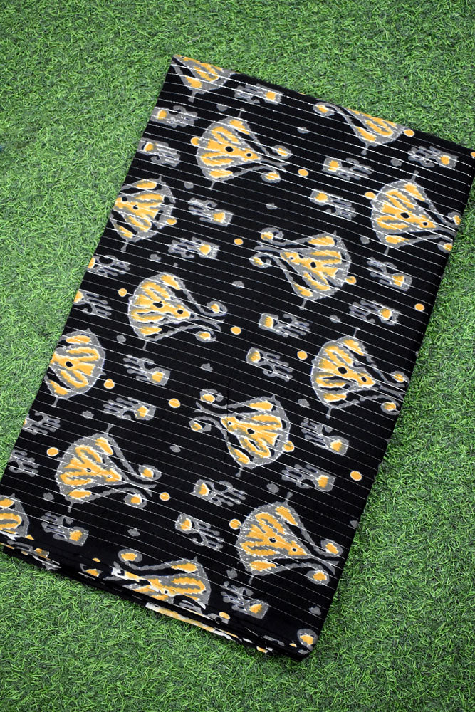 Block Printed Running Lurex Cotton Fabric