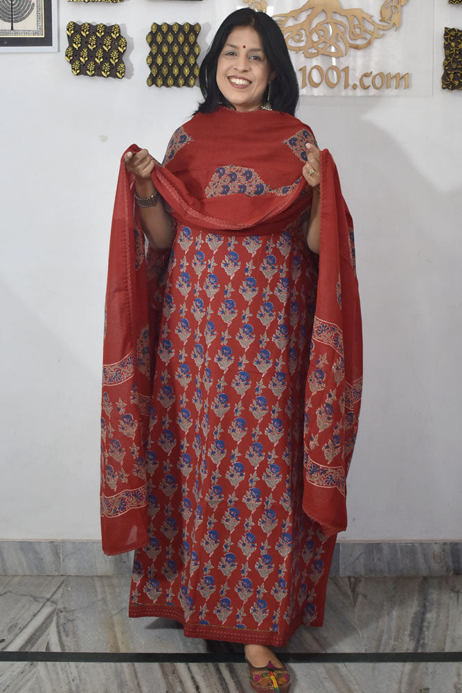 Elegant Hand Block print cotton suit with Cotton dupatta