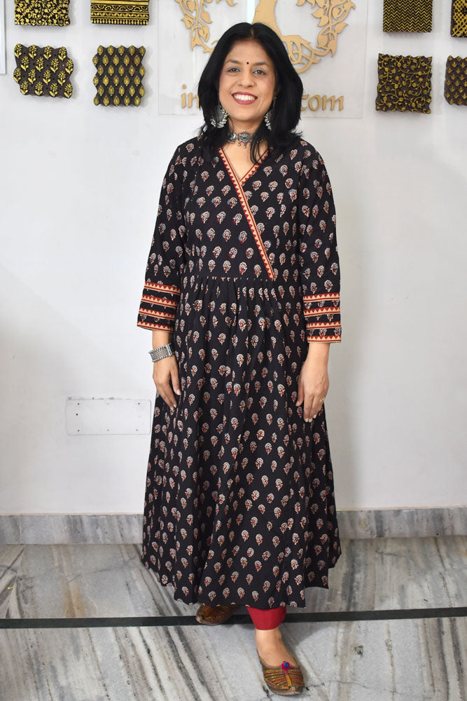 Designer Block Printed Ajrakh cotton Kurta / Dress - Size 38 to 46 ( all sizes)