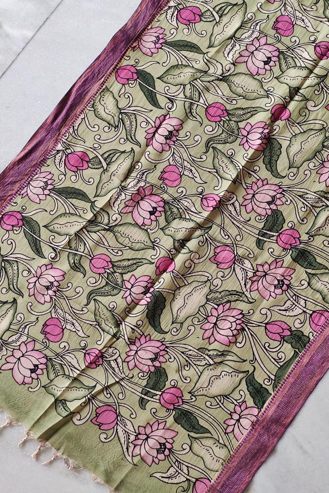 Beautiful Bangalore Cotton Silk Pen Kalamkari Dupatta