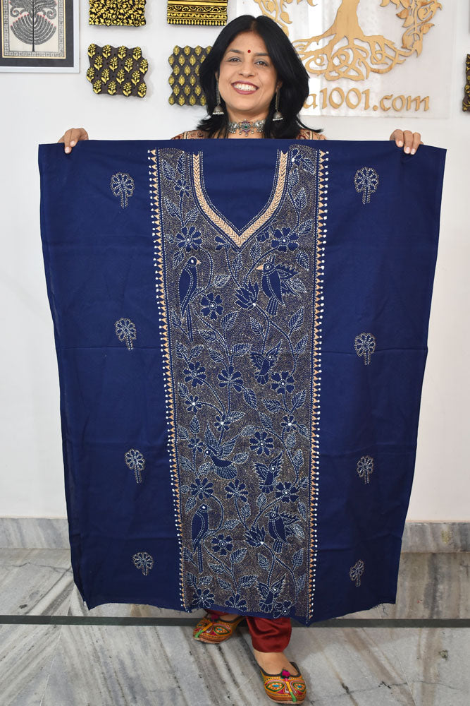 Hand Embroidered Kantha work cotton fabric - (Length 2.8 mtrs )