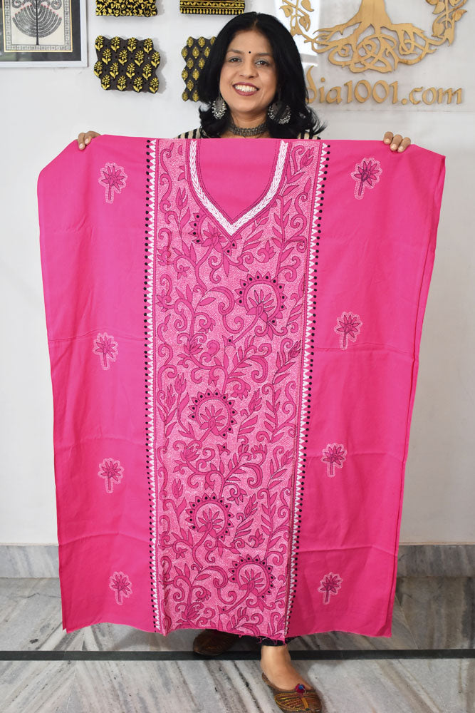 Hand Embroidered Kantha work cotton fabric - (Length 2.8 mtrs )