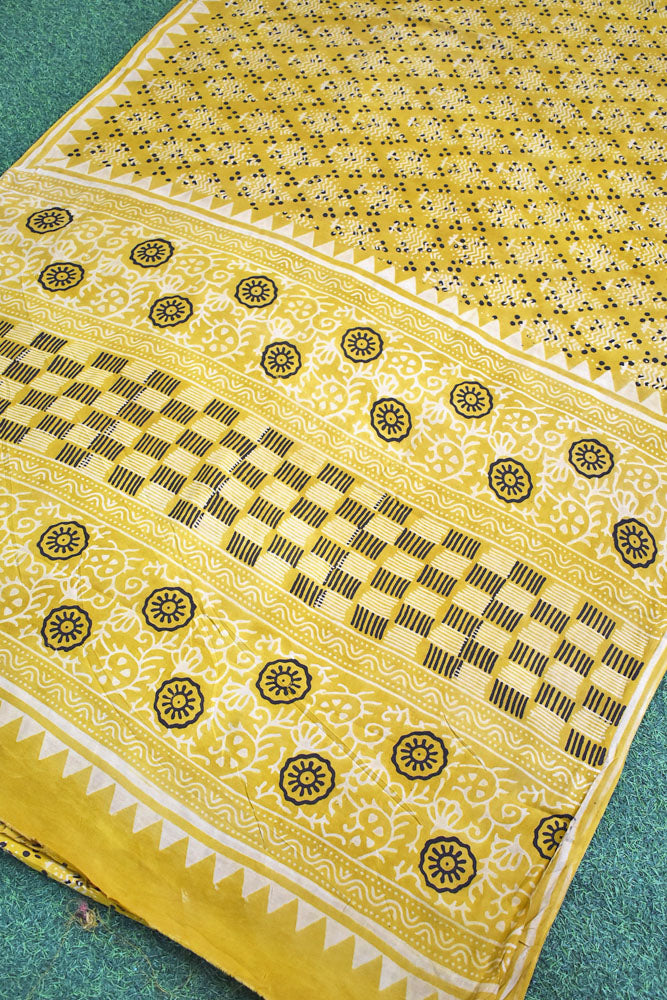 Elegant Hand Block Printed Vanaspati Ajrakh Muslin Silk Cotton Saree with blouse