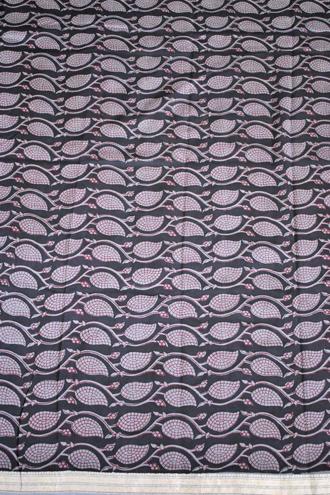 Bagh Hand Block Printed unstitched 3 pcs Handwoven Maheshwari suit fabric with Zari borders & Lagdi ( zari palla )