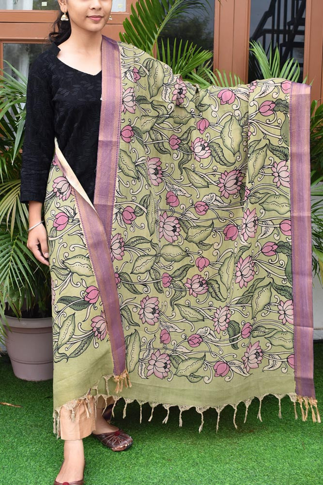 Beautiful Bangalore Cotton Silk Pen Kalamkari Dupatta