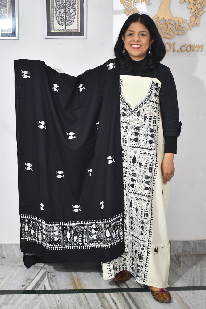 Hand Embroidered Kantha Work Cotton suit - 3 pc set