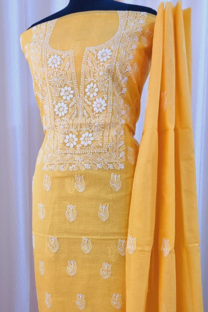 Elegant Kota Doria Kurta & Dupatta Set with Lucknowi Hand Chikankari embroidery