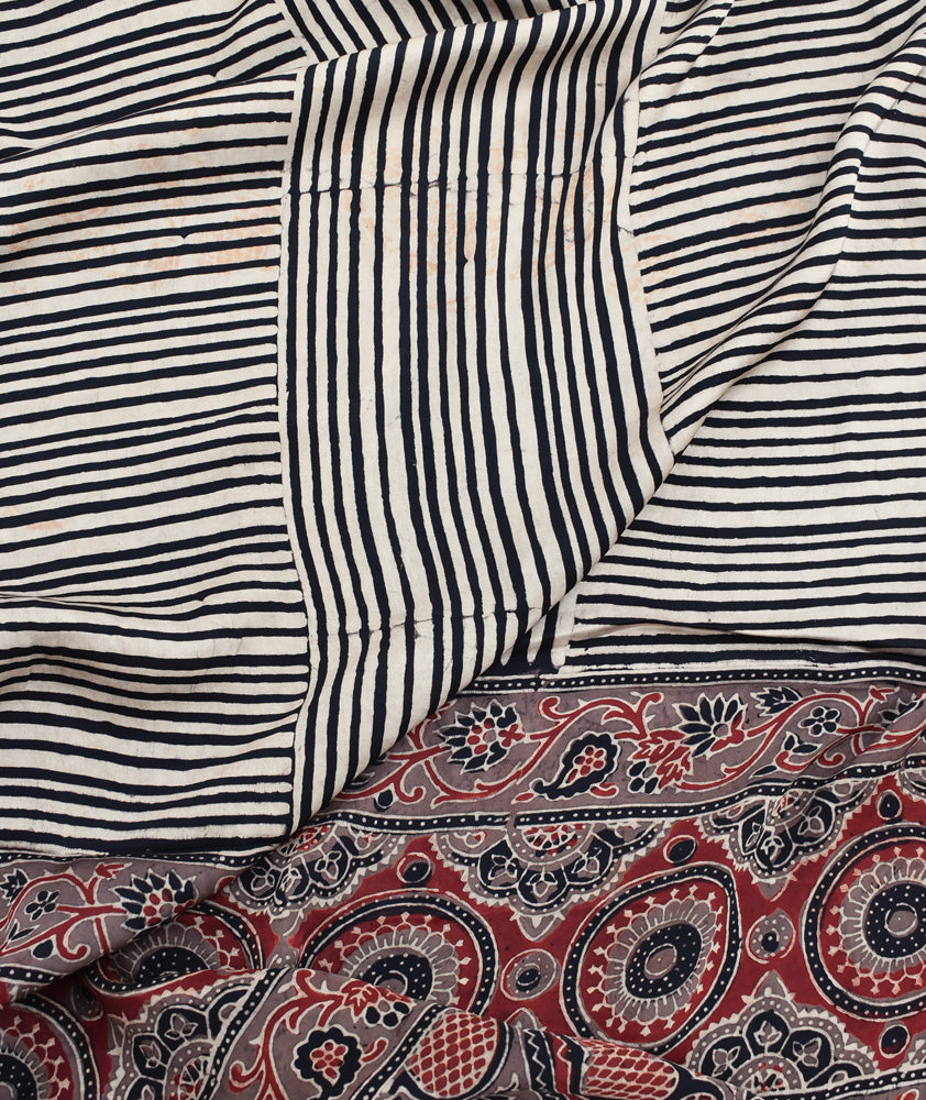 Elegant Hand Block Printed Ajrakh Modal Silk Saree with tassels