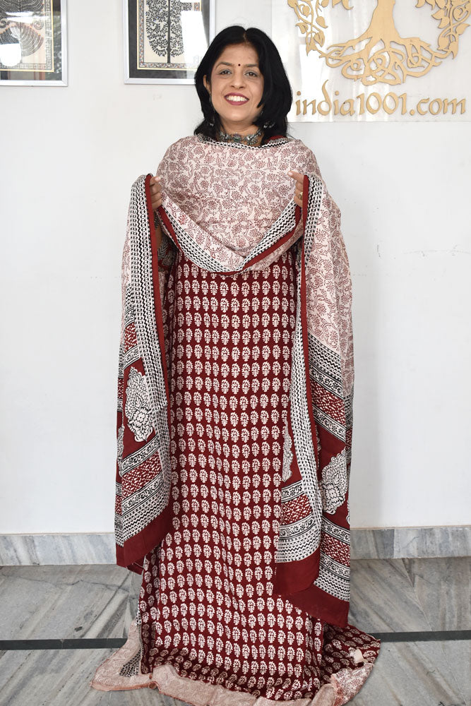 Bagh Hand Block Printed unstitched 3 pc Modal silk suit fabric from MP