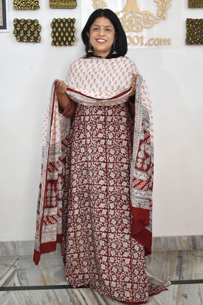 Bagh Hand Block Printed unstitched Mulburry silk cotton suit fabric