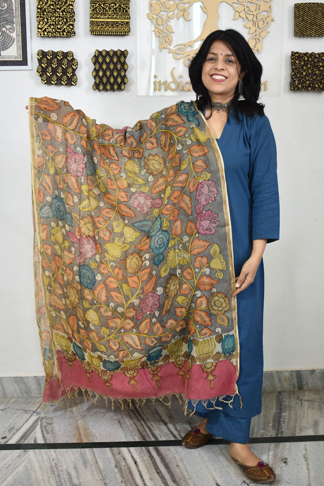 Beautiful Kota Cotton Hand Painted Kalamkari Dupatta
