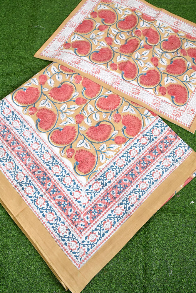Shayan : Hand Block print King Size Cotton Double Bed sheet with pillow covers ( 90 by 108)