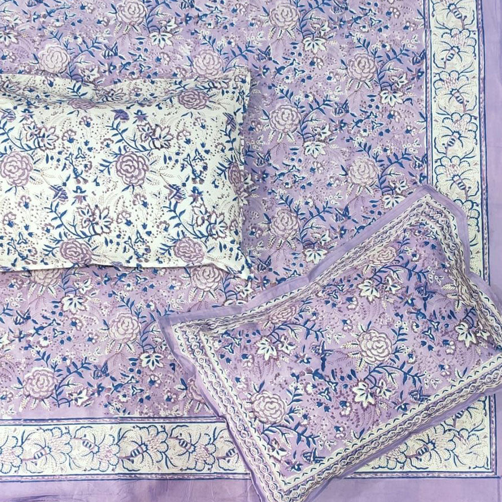 Shayan : Hand Block print King Size Cotton Double Bed sheet with pillow covers ( 90 by 108)