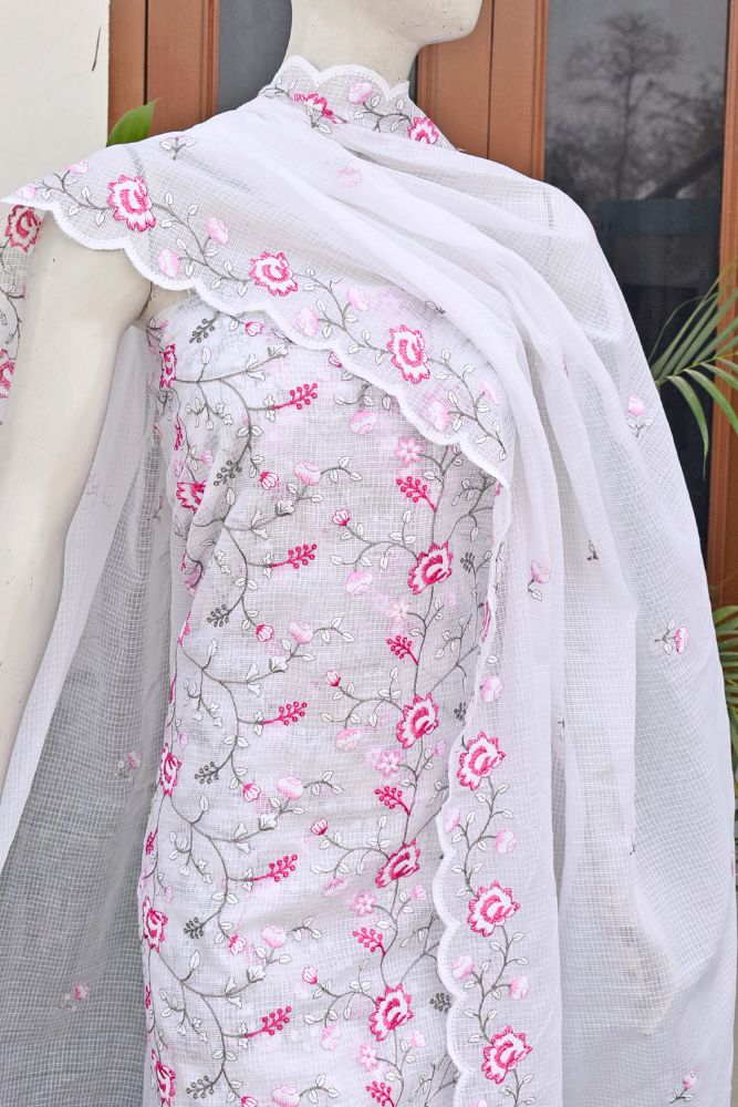 Elegant , Soft & Light Kota Cotton Kurta & Dupatta with embroidery & scallops