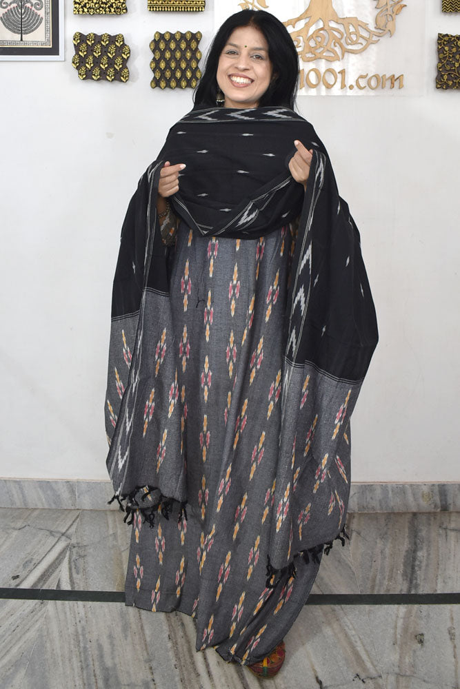 Handwoven Ikkat Cotton kurta with Woven Ikkat Cotton Dupatta & Bottom