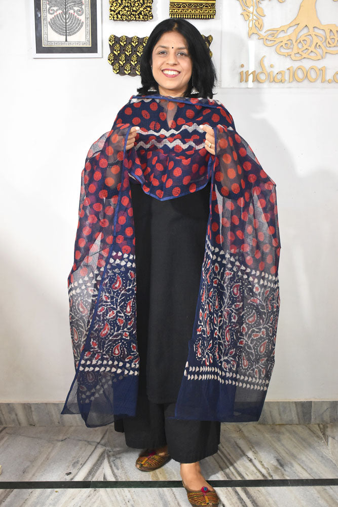 Hand Block Printed Kota Doria Cotton Dupatta
