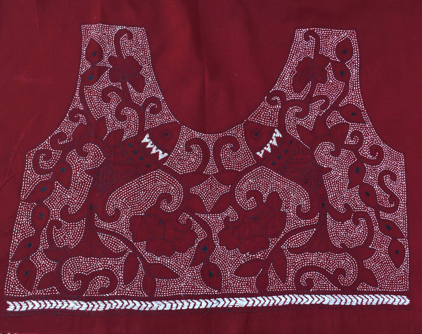 Cotton Blouse fabric with Hand Nakkshi Kantha work