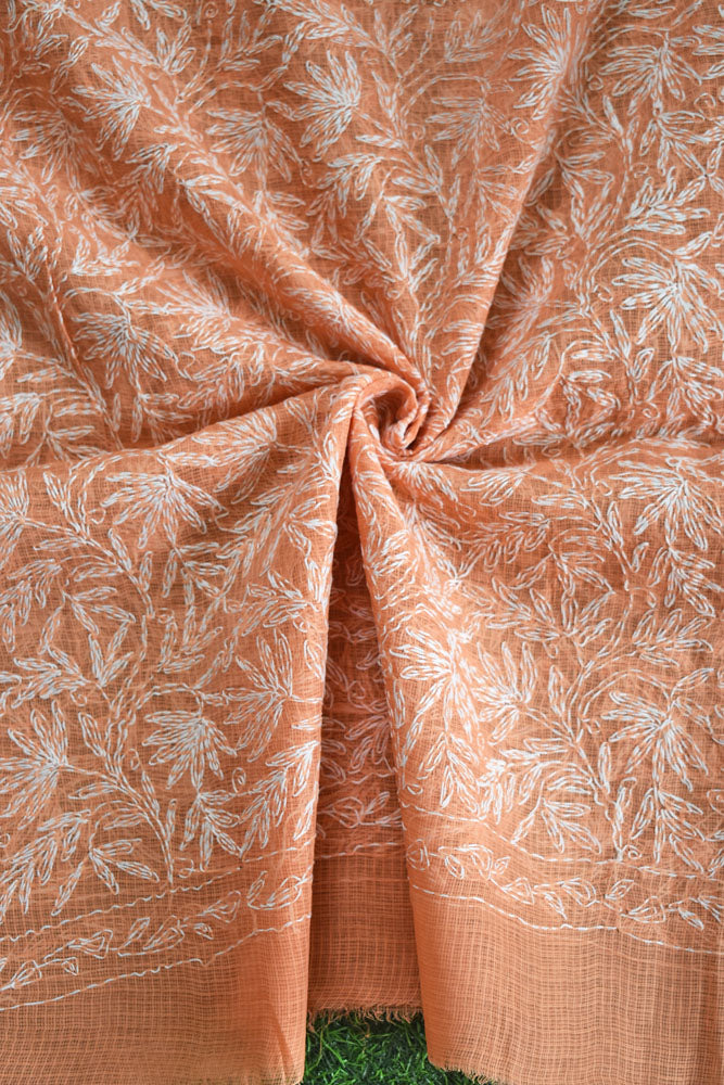 Hand Embroidered Chikankari Tepchi work Kota Doria fabric - (2.8 mtrs )