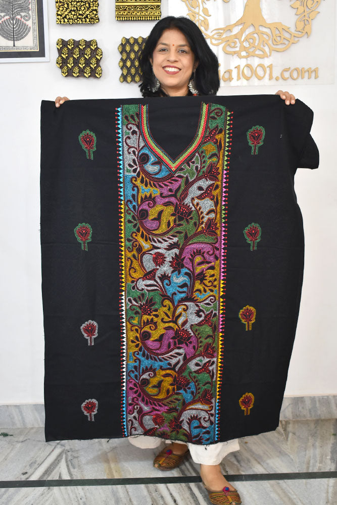 Hand Embroidered Kantha work cotton fabric - (Length 2.8 mtrs )