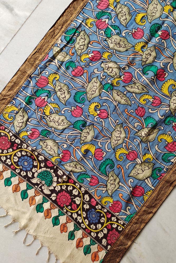 Beautiful Bangalore Cotton Silk Pen Kalamkari Dupatta